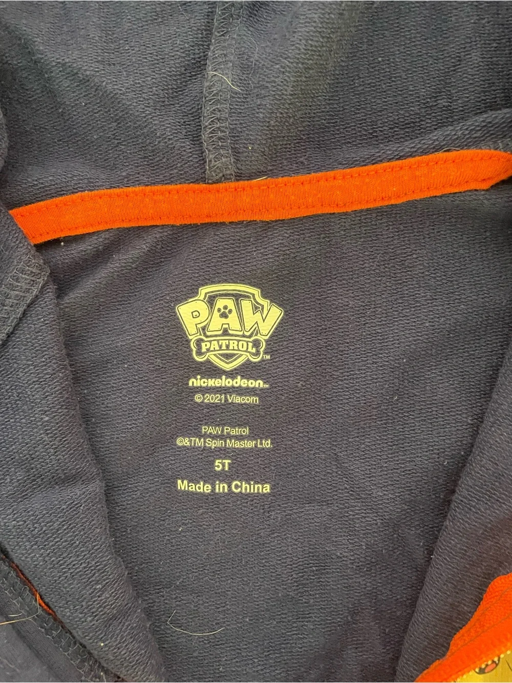 Paw Patrol Navy Hooded Zip-Up with Orange Zipper and Rainbow Stripes